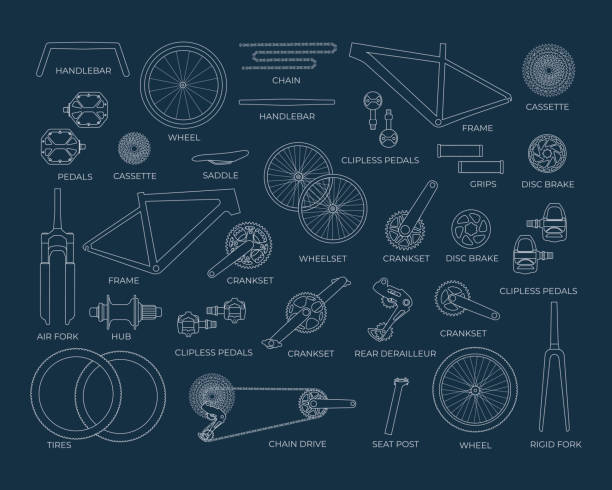 구성표, 칠판에 자전거 부품 세트 - disk brake stock illustrations