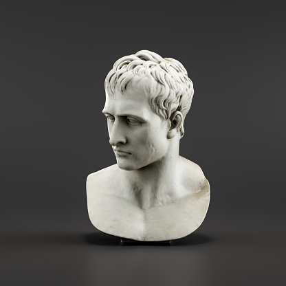 The bust of Napoleon Bonaparte. Marble sculpture, historic monument, classical art piece, 3d rendering