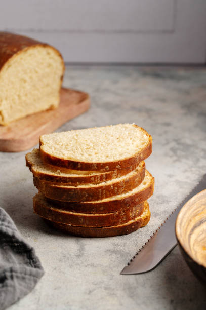 istock Closeup bread stack of bread slices. Sandwich sourdough loaf bread cut in slices. 1477782636
