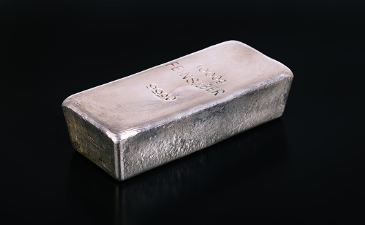 One kilogram cast silver bar, 32.15 troy ounces. Bullion bar of refined metallic silver. Traditional way of investing in precious metals. Real money and store of value for more than 4000 years. Photo.