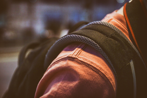 Close Up Shot Of A Traveler With Backpack on Shoulder