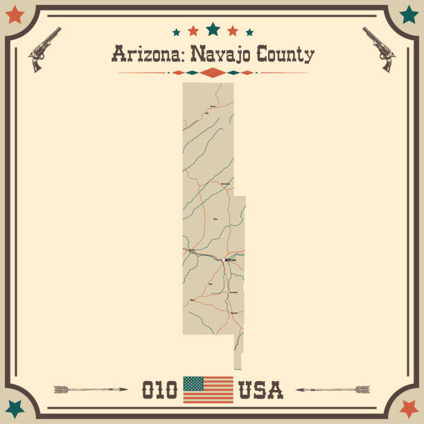 40 Navajo Map Stock Illustrations - Vintage Map Of Navajo County In Arizona Usa 