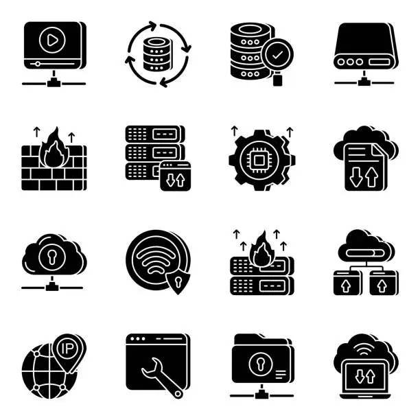 Vector illustration of Pack of Data and Security Solid Icons