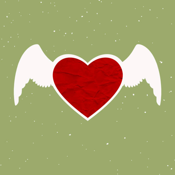 Creative modern art collage of heart with wings. Holidays and love concepts. Copy space for ad.