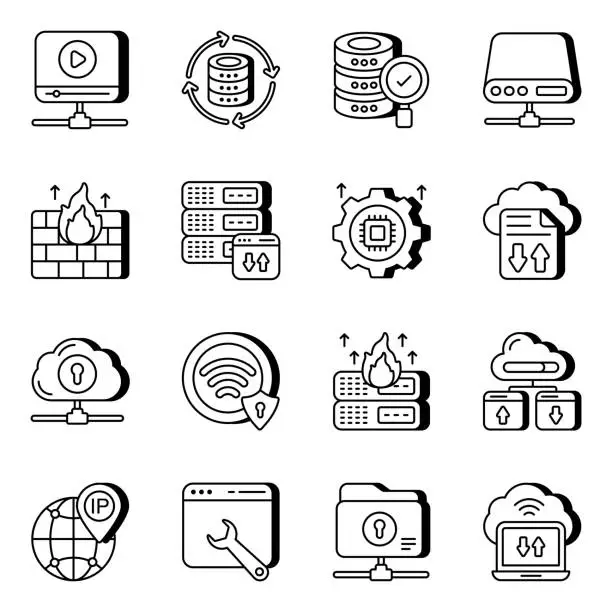 Vector illustration of Pack of Data and Security Linear Icons