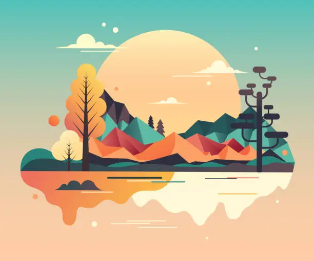 Vector illustration of Beautiful pastel colored abstract landscape geometric vector illustration