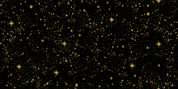Seamless space tarot pattern with gold stars on a black background for zodiac, mysticism, astrology. Magic sky, abstract esoteric ornament. Vector illustration