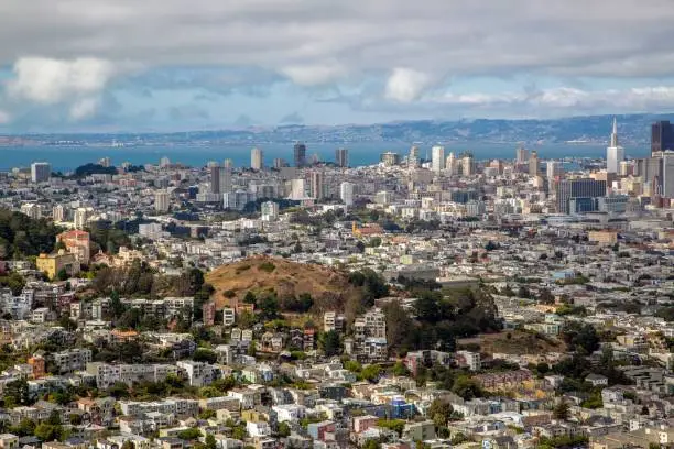 A scenic view of San Francisco, California from the top of a hill