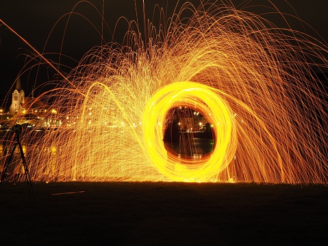 A light circle made from a long exposure shot of a sparkler