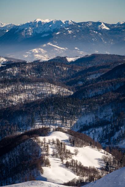 istock Stunning view of snow-covered mountain range, ideal for wallpapers, Montenegro 1477797100