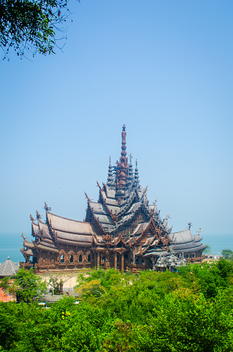Sanctuary of Truth in Pattaya Thailand. The Sanctuary of Truth Museum is a gigantic all wood construction located at the relaxing Rachvate cape of Naklua Pattaya City