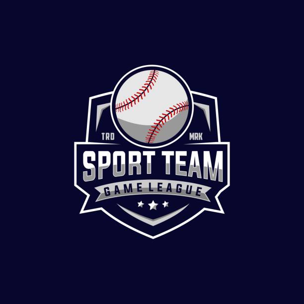 illustrazioni stock, clip art, cartoni animati e icone di tendenza di modello di grafica vettoriale per badge da baseball. illustrazione sportiva in stile patch badge emblema. - softball baseball glove sports equipment outdoors