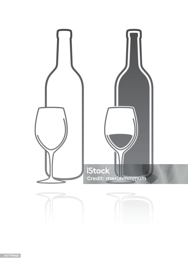 Copa de vino y botellas - arte vectorial de Bebida libre de derechos