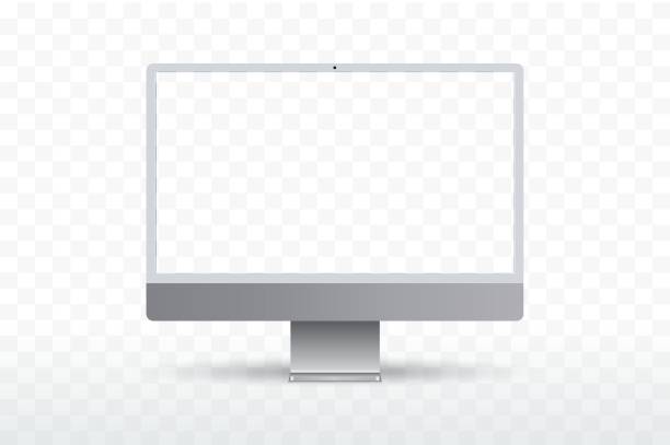 새로운 현대 투명 프레임 디스플레이 컴퓨터 모니터 벡터 템플릿 같은 imac 모형 - flat screen audio stock illustrations