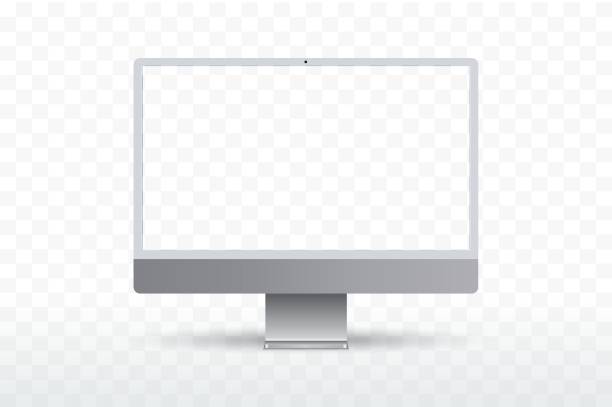 ilustrações de stock, clip art, desenhos animados e ícones de new modern transparent frame display computer monitor vector template like imac mockup - flat screen audio