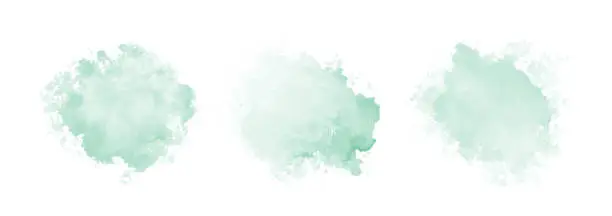 Vector illustration of Set of abstract mint green watercolor water splash on a white background