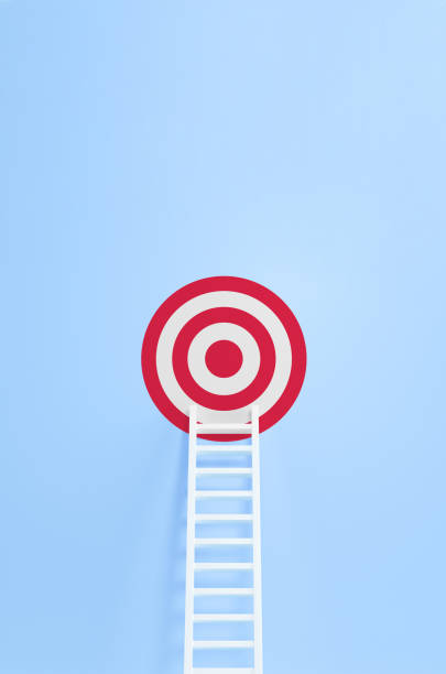 istock Up and down the stairs. Step ladder achievement on a blue wall, Growth, future, development concept. 1477813778