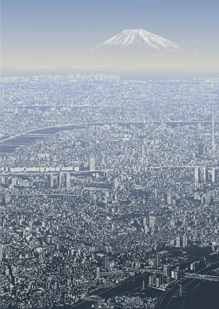 Vector illustration of Tokyo at Dawn