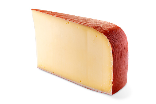 Fontal fontina cheese slice isolated on white with clipping path included.