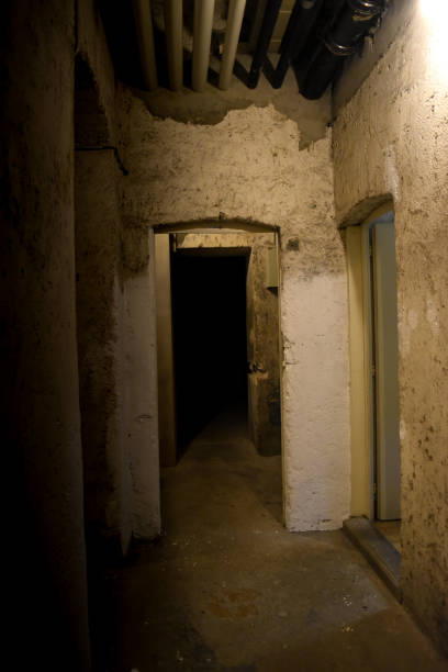 istock a dark and rough-walled hallway of an underground room. 1477822069
