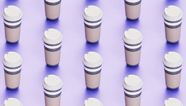 istock Paper coffee glasses on a purple background. 1477822592