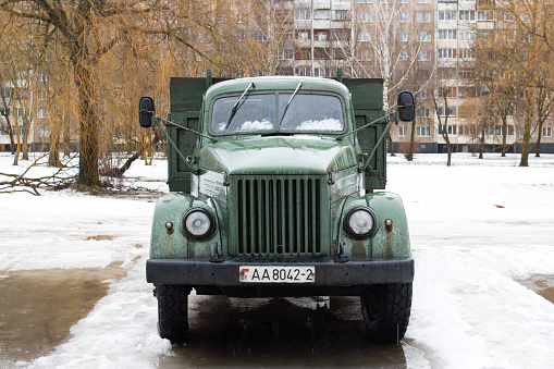 Belarus, Minsk - 20 march, 2022: Old truck USSR in winter