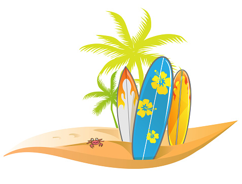 Summer surfing vector design isolated on white