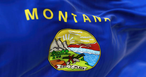 close-up of montana state flag waving. - montana flag us state flag banner imagens e fotografias de stock