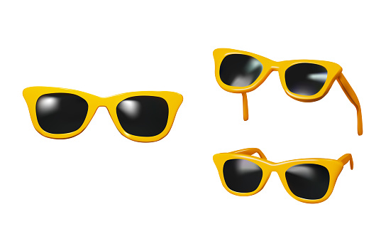 3d render of yellow Sunglasses from different angles. vector illustration