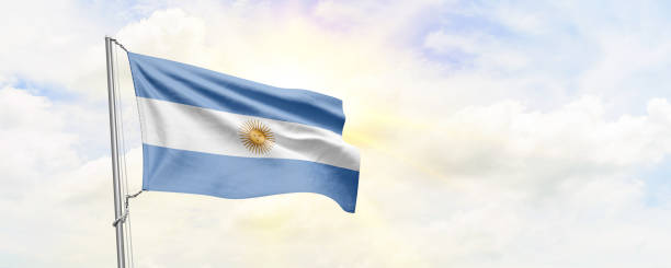 istock Argentina flag waving on sky background. 3D Rendering 1477828839