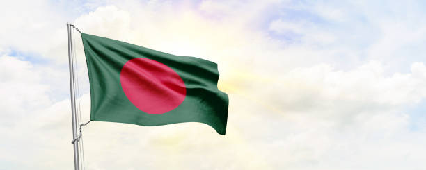 istock Bangladesh flag waving on sky background. 3D Rendering 1477829108