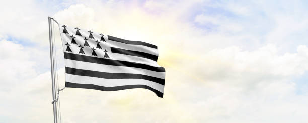 istock Brittany flag waving on sky background. 3D Rendering 1477829217