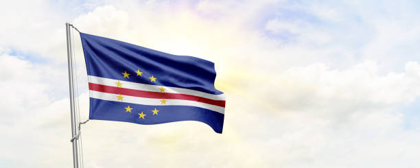 istock Cape Verde flag waving on sky background. 3D Rendering 1477829322
