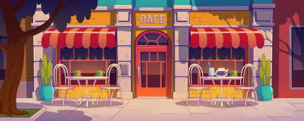 Vector illustration of Outdoor cafe, coffee shop on city street