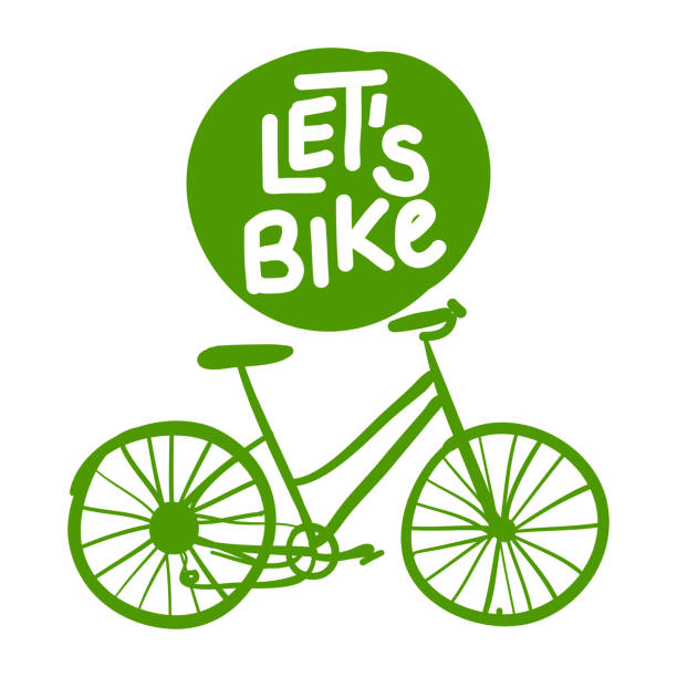 Art & Illustration Let's bike - Hand drawn vector illustration with bicycle doodle. Spring color badge. workout logo stock illustrations