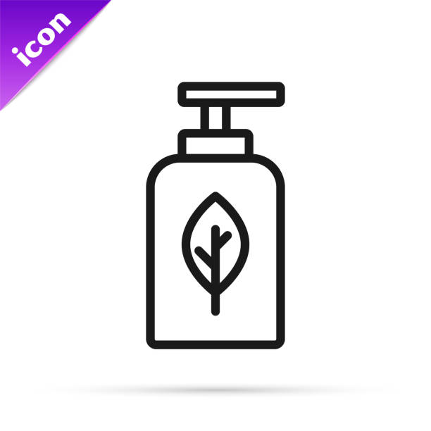 Black line Essential oil bottle icon isolated on white background. Organic aromatherapy essence. Skin care serum glass drop package. Vector Black line Essential oil bottle icon isolated on white background. Organic aromatherapy essence. Skin care serum glass drop package. Vector. artificial flower stock illustrations