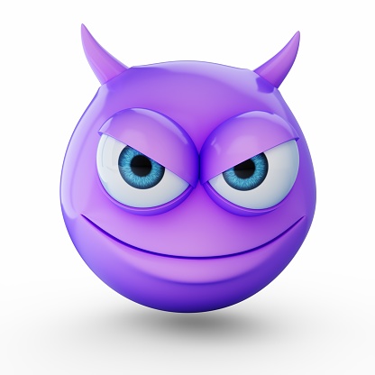 3D Rendering Purple Devil emoji isolated on white background .