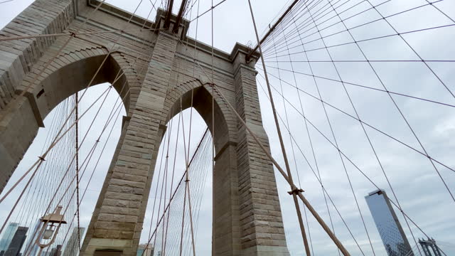 Iconic View: Brooklyn Bridge Captured from the Bridge Deck Near Pier