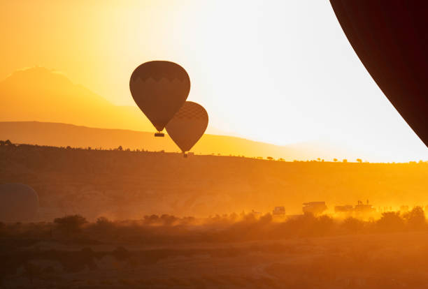 Hot air balloon flying over spectacular Cappadocia
