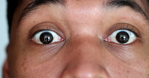 African american macro close-up eyes in SHOCK surprised reaction