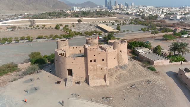 Drone view over Fujairah Fort, 2022