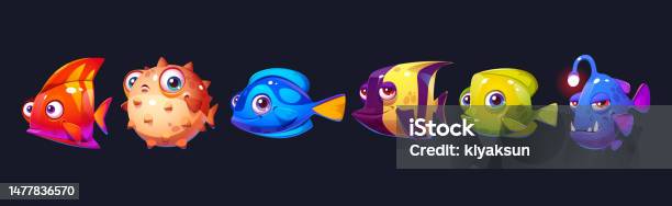 Cartoon Human Fish Cute Cartoon Fish Isolated Underwater Characters Stock Illustration ...