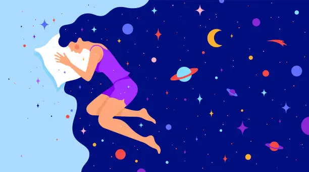 Vector illustration of Woman with dream universe