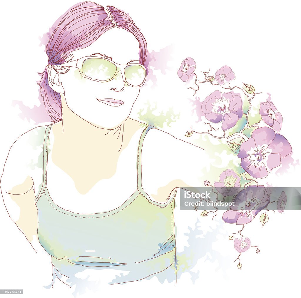 Spring Colours (vector) A stylized illustration of a young woman. (includes jpg) Watercolor Painting stock vector