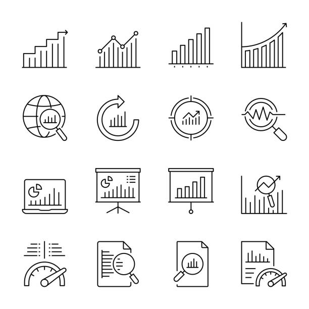 Graph And Chart Line Icons Graph And Chart Editable Stroke Line Icons data analyst illustration stock illustrations