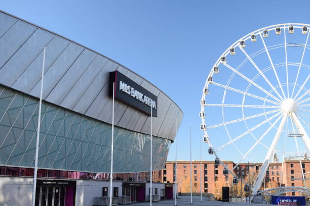 m&s bank arena at liverpool city's king's dock in merseyside - liverpool stadium built structure building exterior imagens e fotografias de stock