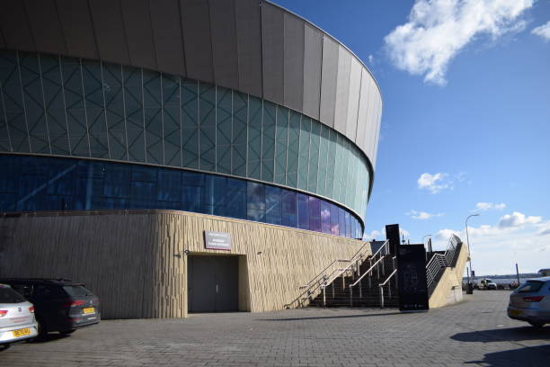 m&s bank arena at liverpool's dock, merseyside, to host eurovision song contest - liverpool stadium built structure building exterior imagens e fotografias de stock