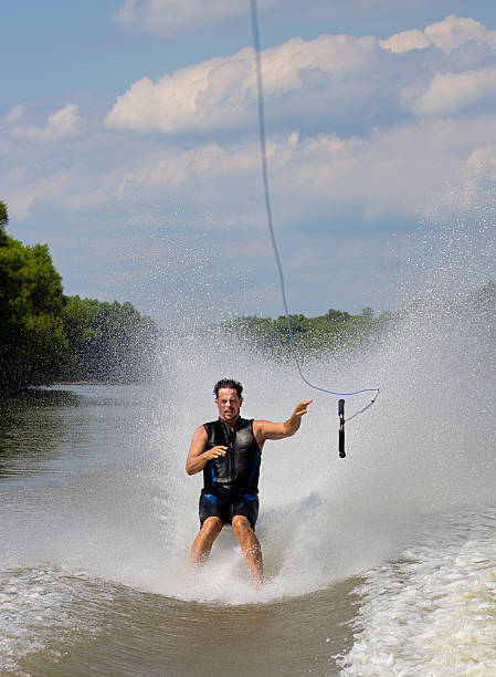 Barefoot water Skier stock photo