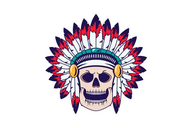 Vector illustration of Chief Indian Skull Feathered Costume Headdress