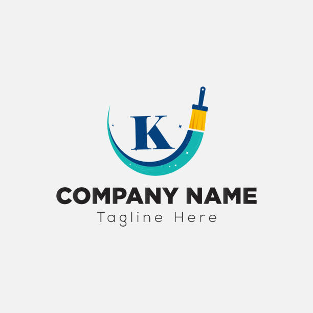 логотип кисти на шаблоне letter k. paint on k letter, начальная концепция знака краски - letter k painting red paint stock illustrations